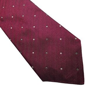 SULKA Burgundy Herringbone Silk Tie with Raised Dot Pattern Made in France